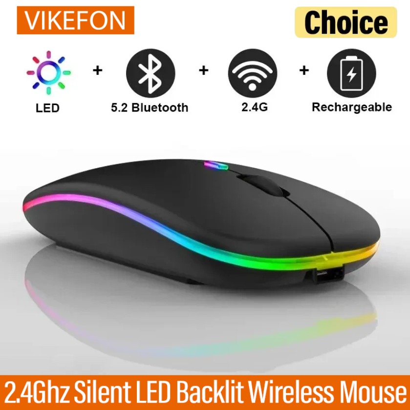 Laptop External Accessories - Rechargeable Silent Wireless Mouse LED Backlit