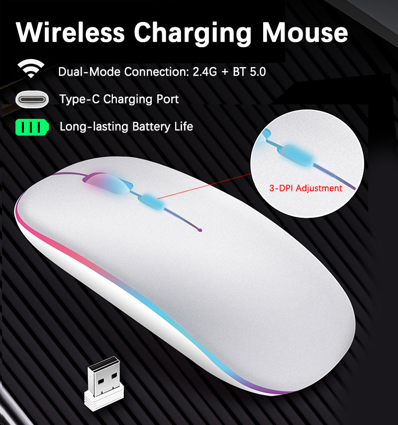 Laptop External Accessories - Wireless Rechargeable Mouse With LED Backlight
